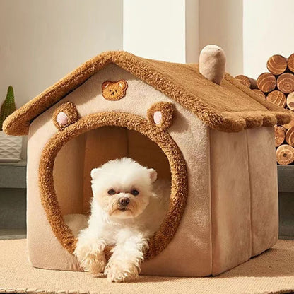 Soft Enclosed Pet Nest – Warm Bed for Small Dogs & Cats (All Seasons)