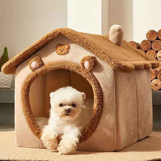 Soft Enclosed Pet Nest – Warm Bed for Small Dogs & Cats (All Seasons)