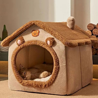 Soft Enclosed Pet Nest – Warm Bed for Small Dogs & Cats (All Seasons)