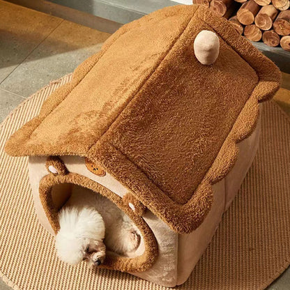 Soft Enclosed Pet Nest – Warm Bed for Small Dogs & Cats (All Seasons)