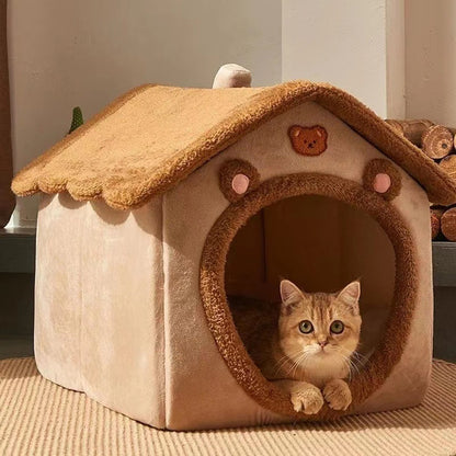 Soft Enclosed Pet Nest – Warm Bed for Small Dogs & Cats (All Seasons)